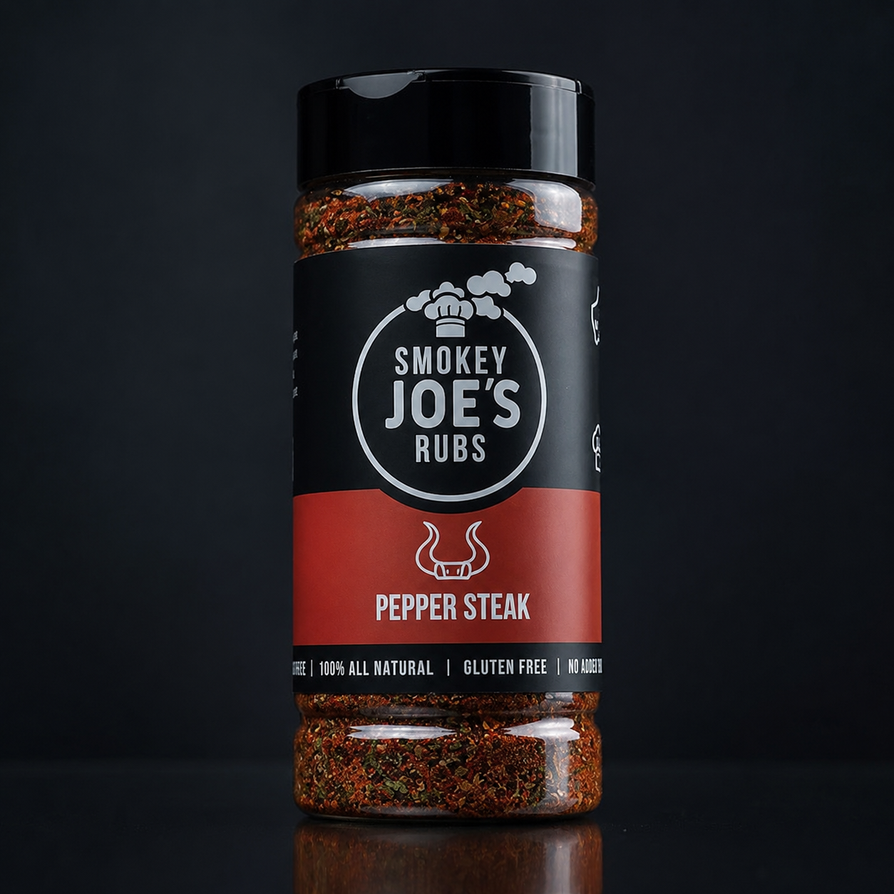 Smokey Joe's Pepper Steak BBQ Rub in a 180 g shaker.